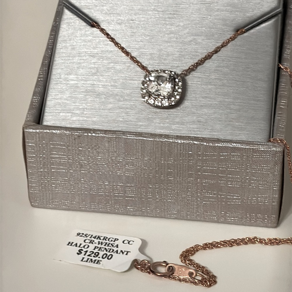 Zales Rose Gold and Silver Halo Pendant Necklace NWT - Picture 3 of 14